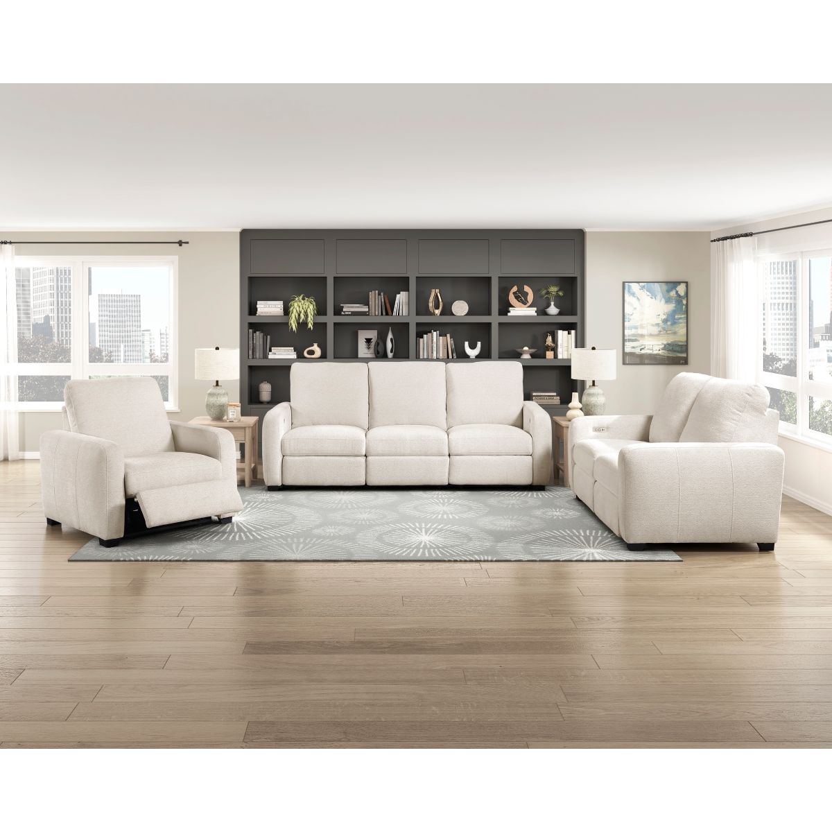 Vera - Power Double Reclining Sofa With USB Charging Ports - Beige