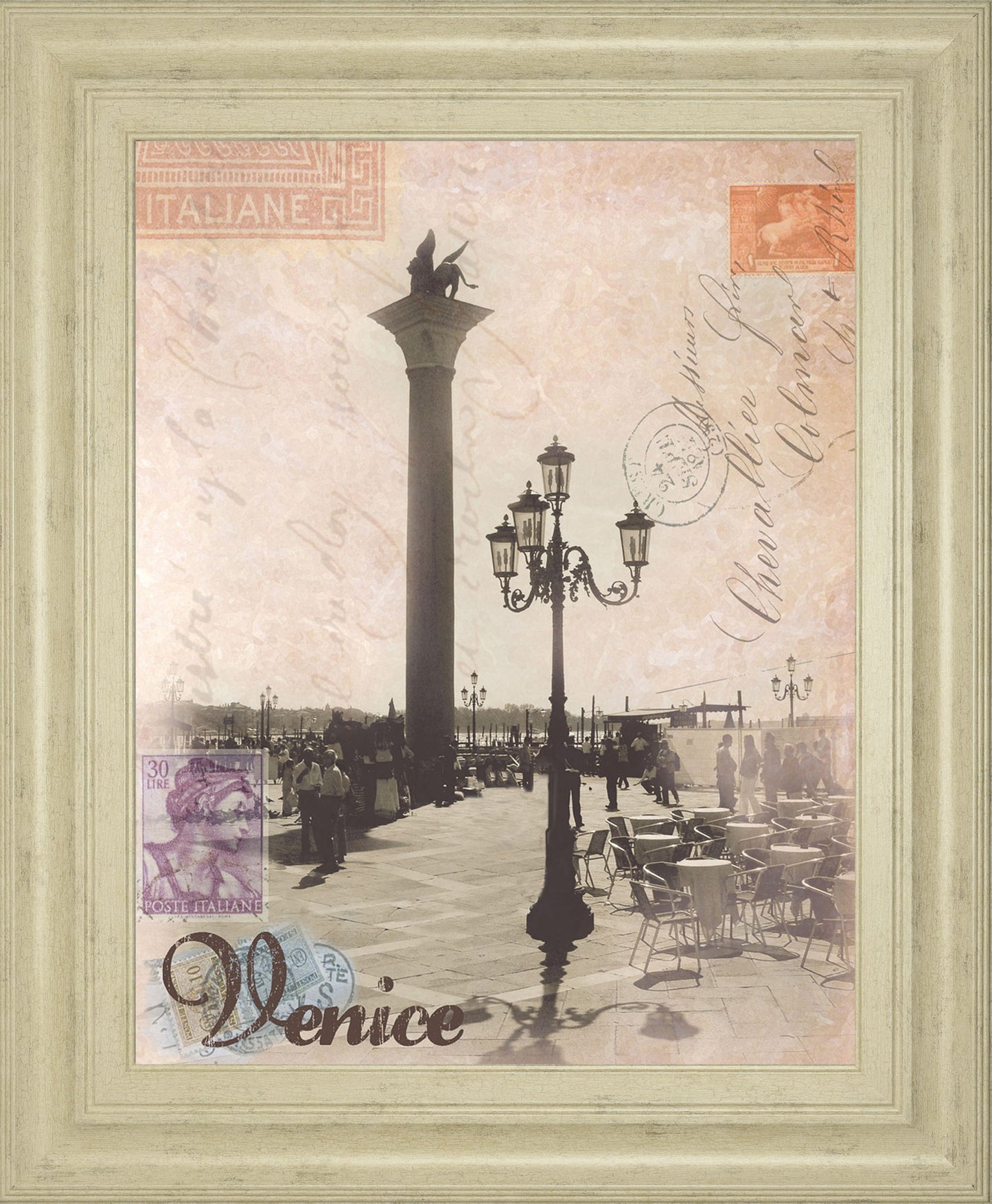 Venice Travelogue By Ben James - Framed Print Wall Art - Beige