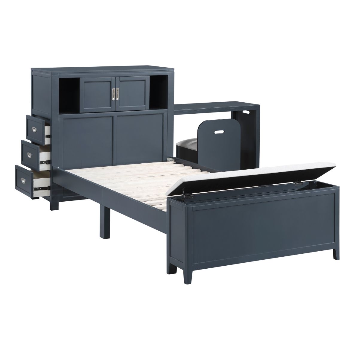 Sloane - Bookcase Bed With Hidden Desk, Stool And Storage Bench