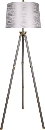 "Luxe Tripod Elegance" Faux Leather Wrap Floor Lamp - Greige / Soft Gold