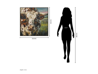 Pasture Witness - 34 X 34 - Hand-Embellished Canvas In Frame - Rust Brown