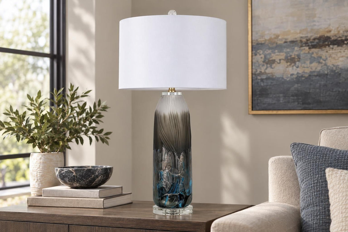 Nocturne Current - 29 X 15 - Art Glass Table Lamp (Set of 2) - Midnight Smoke Blue