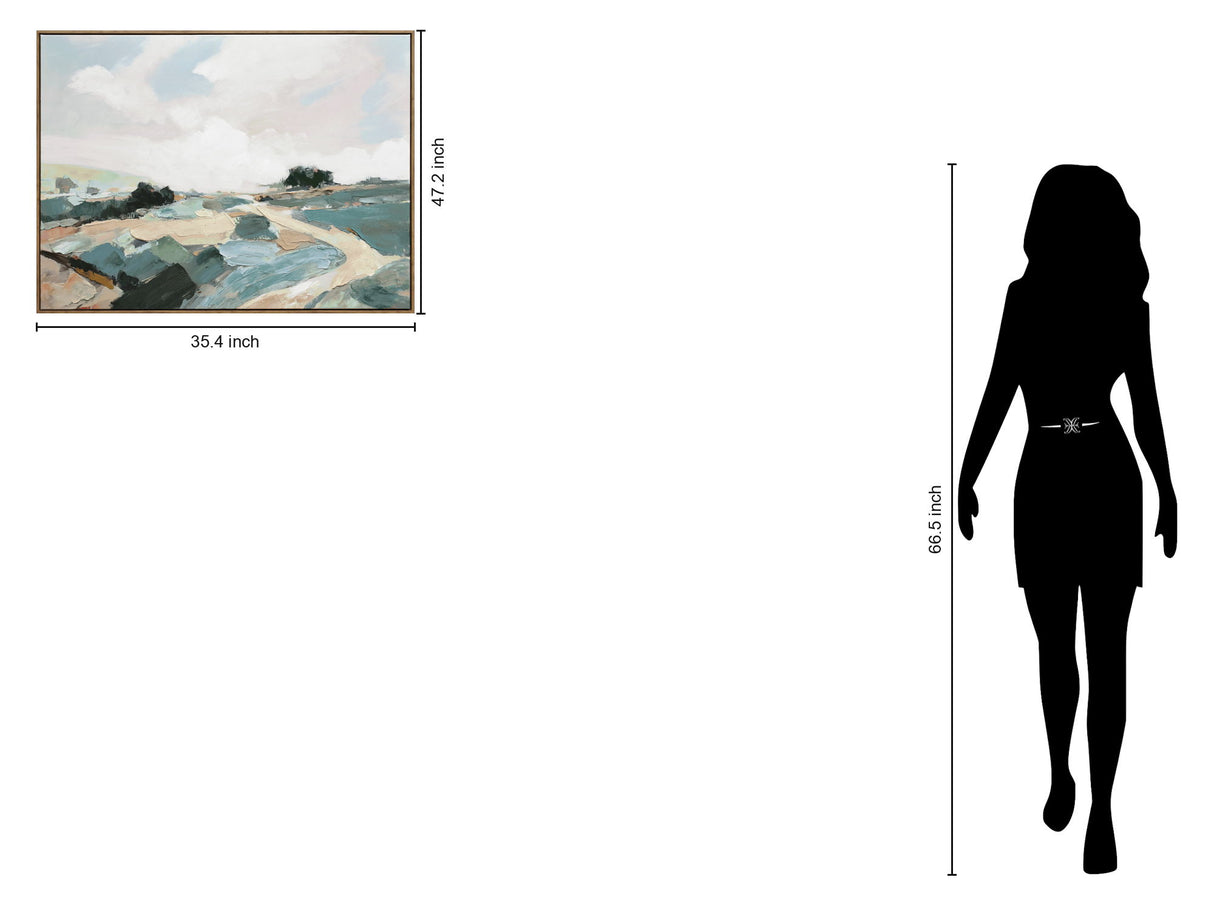 "Tranquil Pathway" Hand-Embellished Canvas In Frame - Gray / Blue / Green