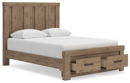 Oliandon - 3 Pc. - Queen Panel Storage Bed, Dresser And Mirror - Light Brown