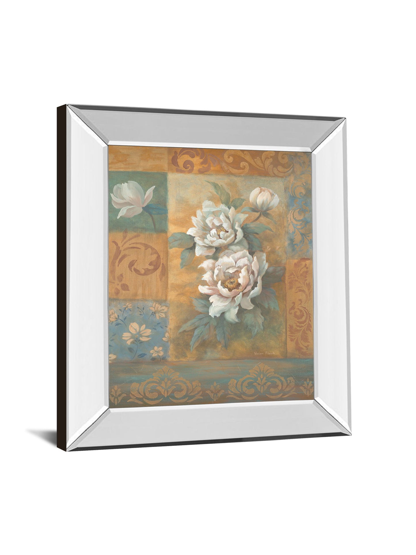 Pam's Poppies I By Vivian Flasch - Mirror Framed Print Wall Art - Light Brown