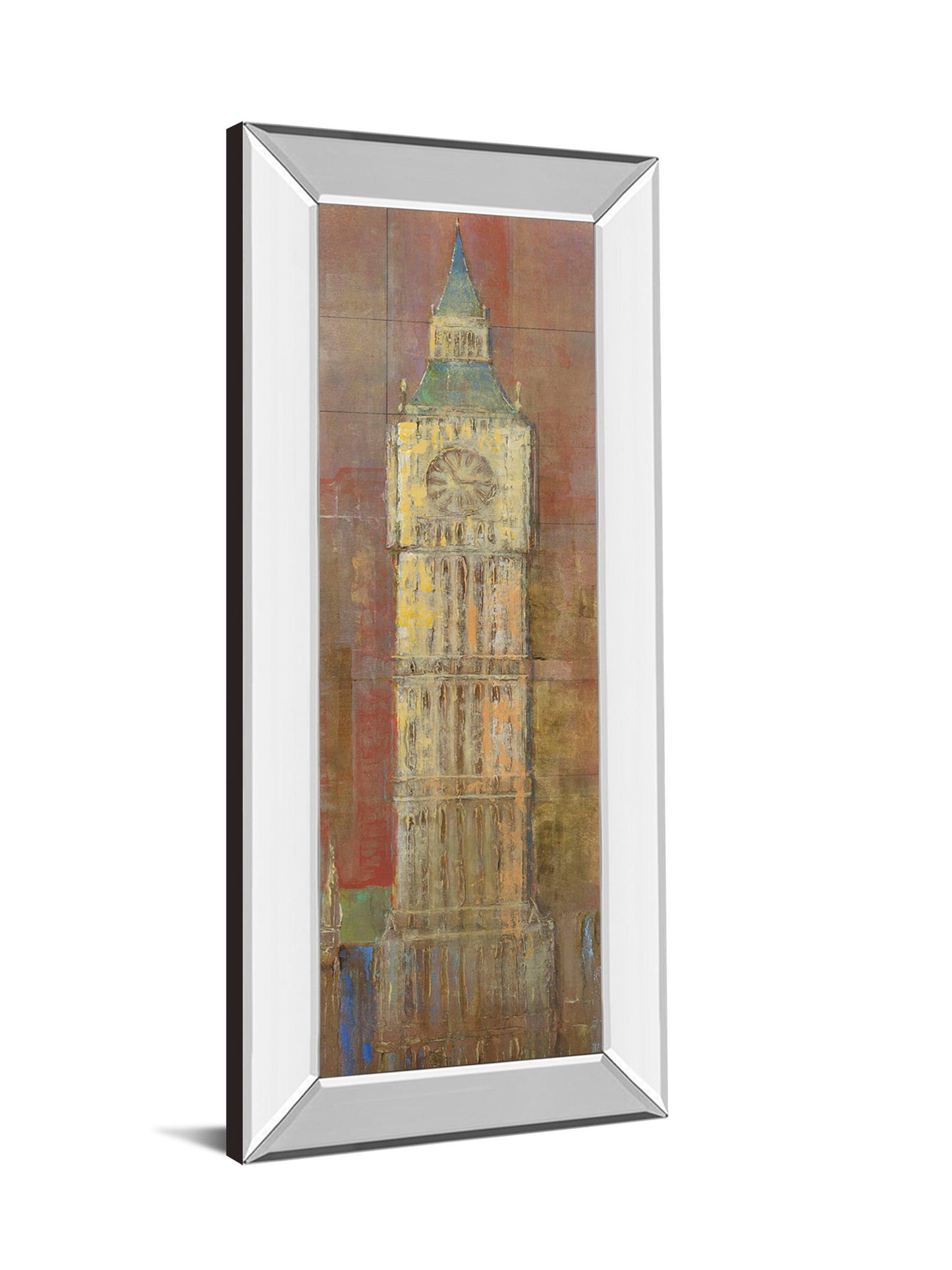 Big Ben By Longo - Mirror Framed Print Wall Art - Dark Red