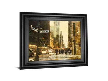 New York Streets By Acosta - Framed Print Wall Art - Light Brown