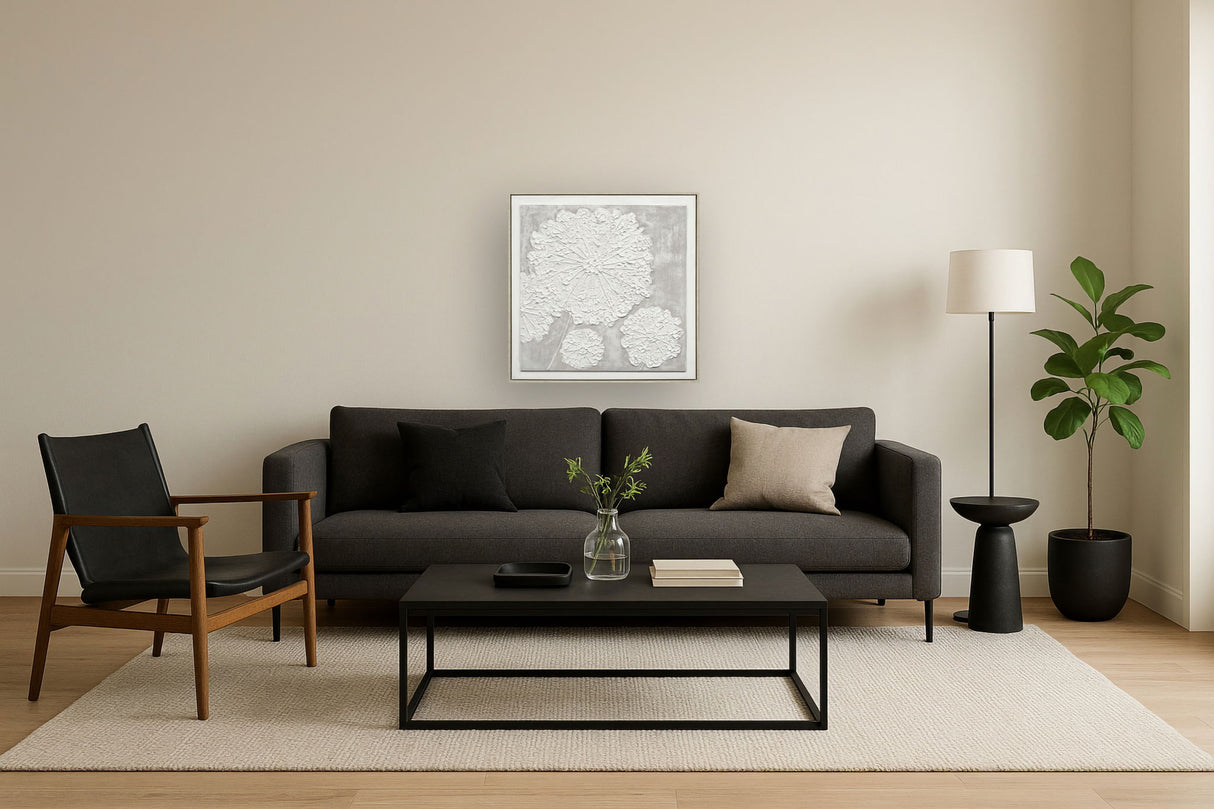 "Textured Elegance I" Hand-Painted Canvas In Frame - Neutral / Gray