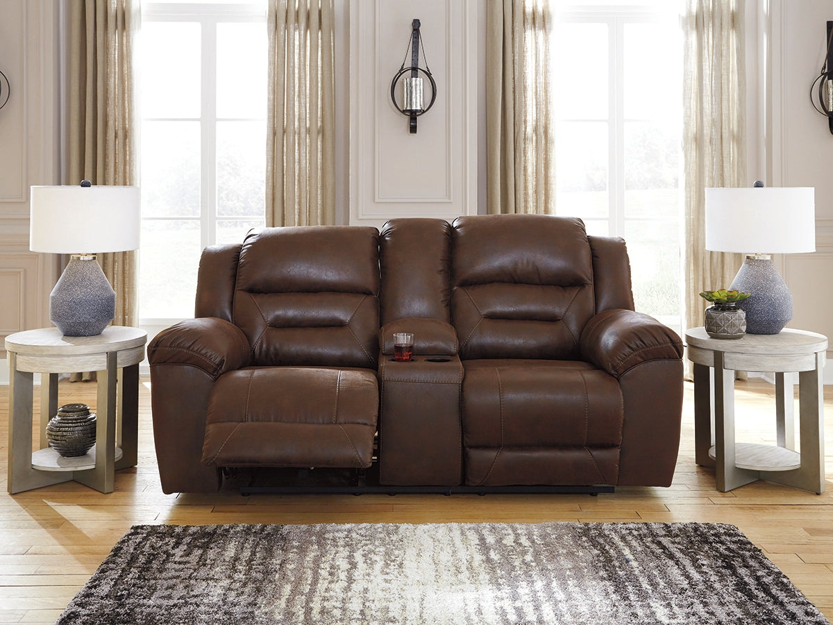 Furniture City - MS - Ashley Furniture - Stoneland Living Room - DBL REC PWR Loveseat w/Console / Chocolate - 3990496