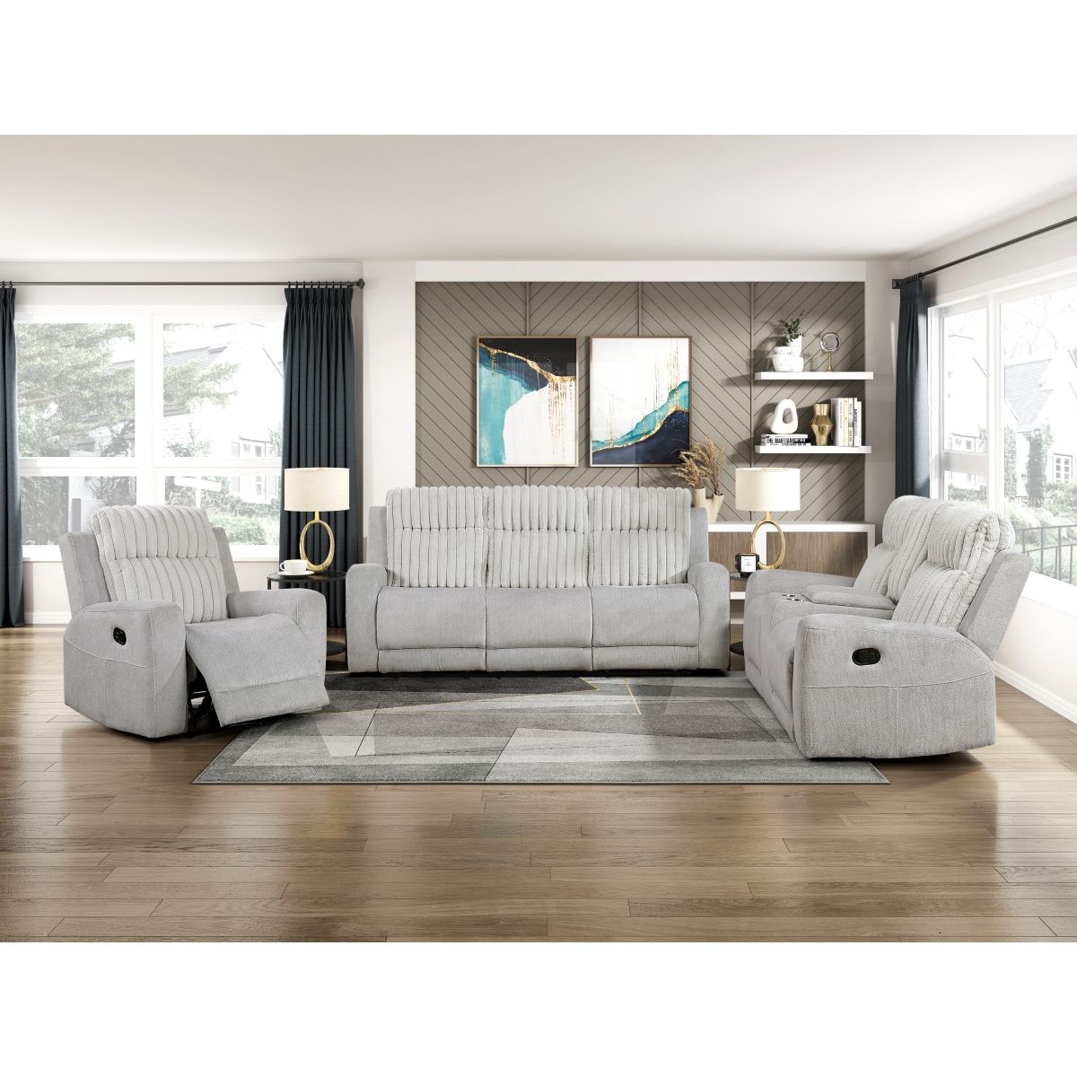 Benton - Double Reclining Sofa - Light Gray