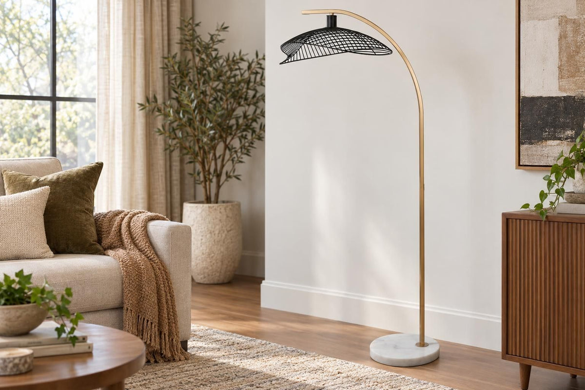 Gilded Canopy - 63 X 26 - Metal Floor Lamp - Painted Gold, White Marble