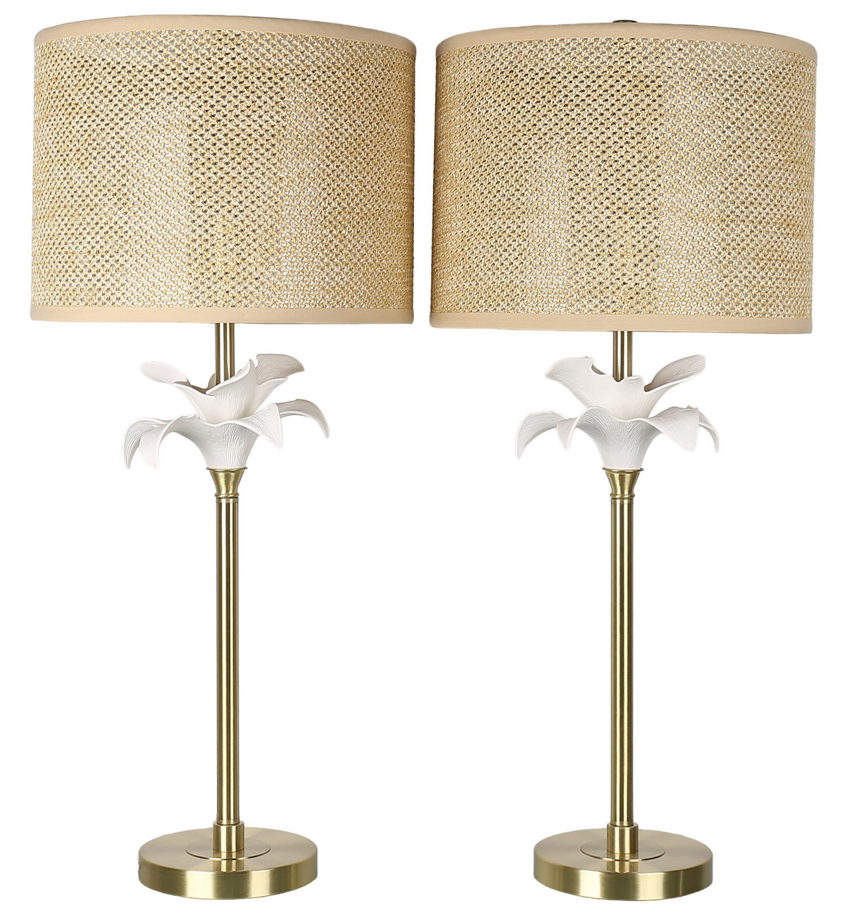 Lily Reverie - 32 X 14 - Metal Table Lamp (Set of 2) - Textured White Ceramic, Soft Gold