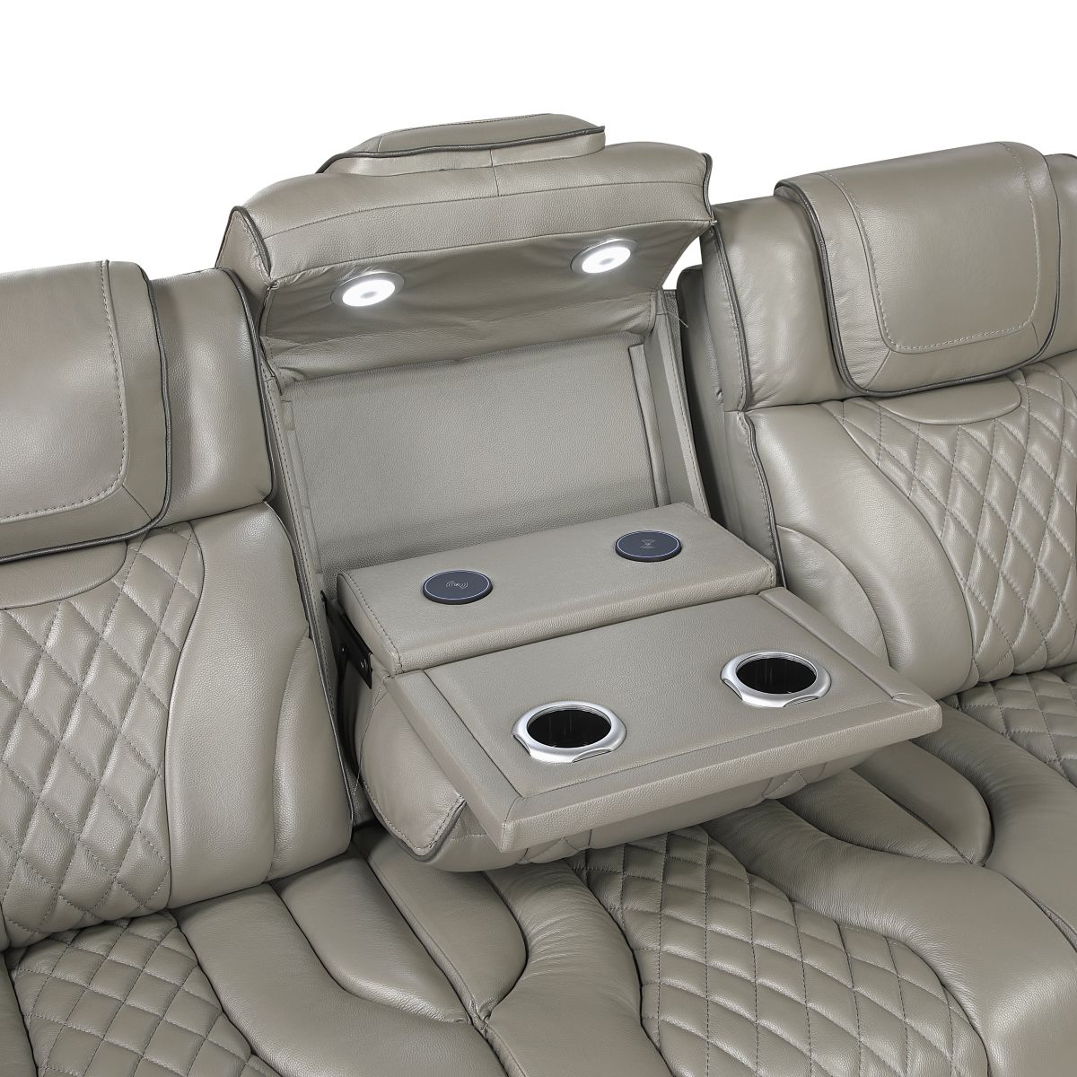 Apex - Power Double Reclining Sofa With Center Drop-Down Cup Holders, Power Headrests, Storage Arms With Cup Holders, Reading Lights, Wireless Charger, Air Massage And Heat, LED Lighting And Charging Ports
