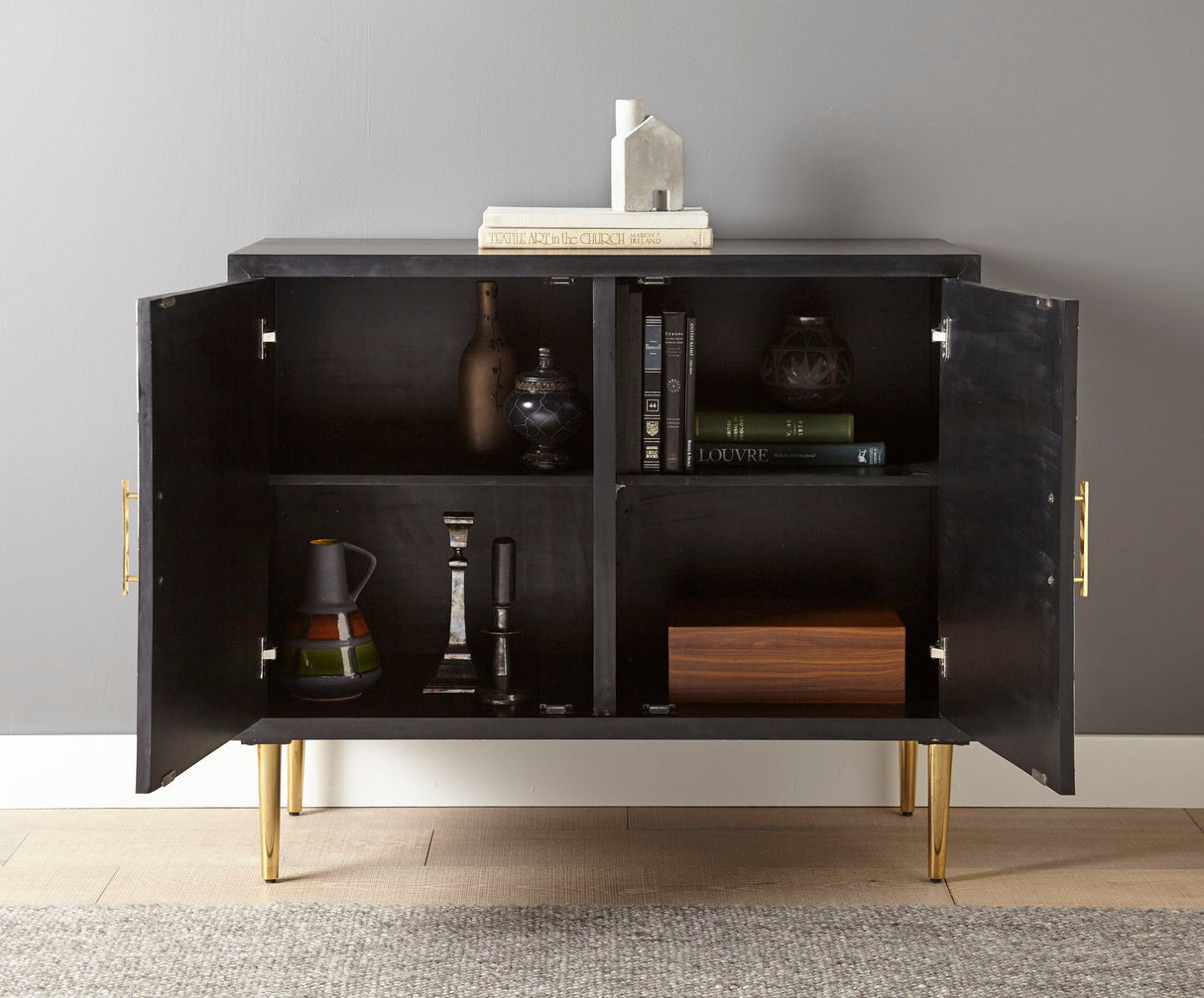 Benzara - 2 Door Bone Inlay Cabinet - Black