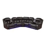 Ramone - 3 Piece Power Reclining Sectional With Consoles, Speakers, Subwoofer And LED Lighting - Brown