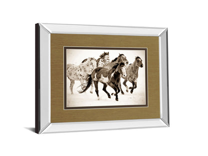 Painted Horses Run By Carol Walker - Mirror Framed Print Wall Art - Light Brown
