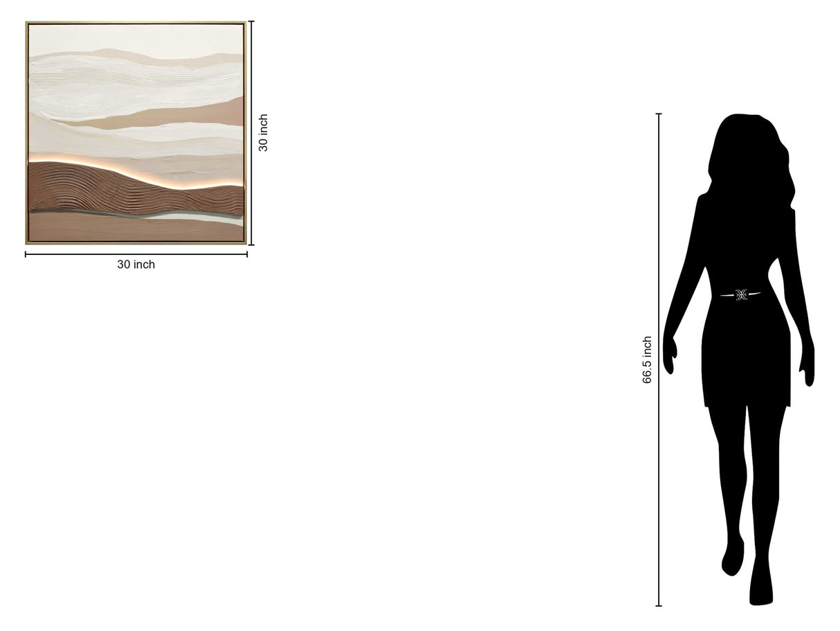 "Desert Glow II" Hand-Embellished LED In Frame - Beige / Brown / White