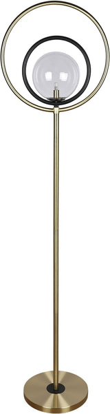"Eclipse Aura" Metal Floor Lamp - Matte Black / Soft Gold / Clear