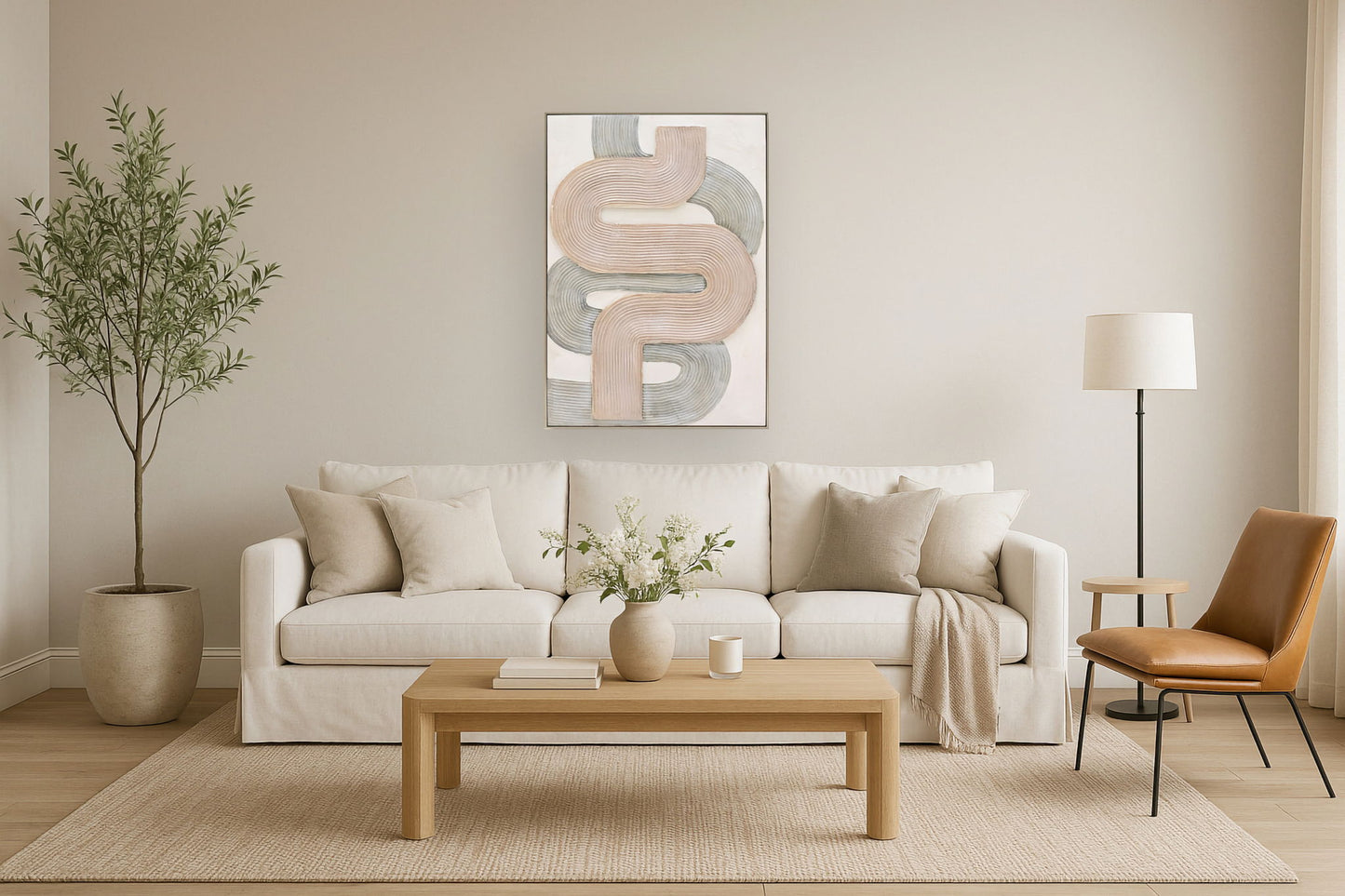 Blush Maze Layers - 28" x 40" Framed Wall Art - Beige