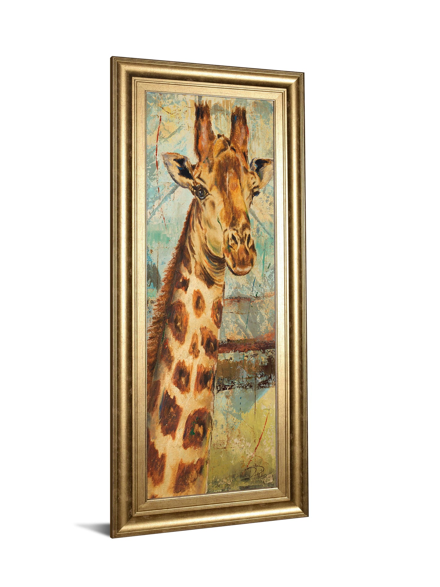 New Safari On Teal I By Patricia Pinto - Framed Print Wall Art - Light Brown