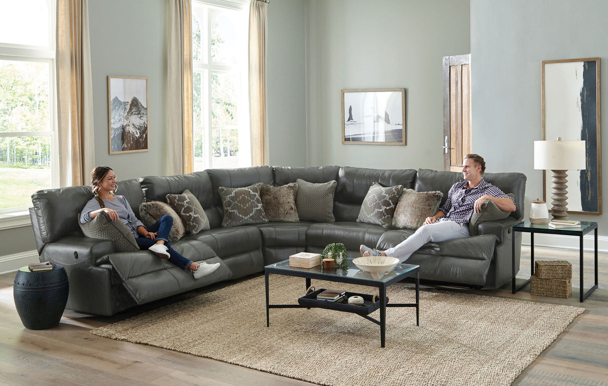 Como - 5 Piece Italian Leather Match Reclining Sectional