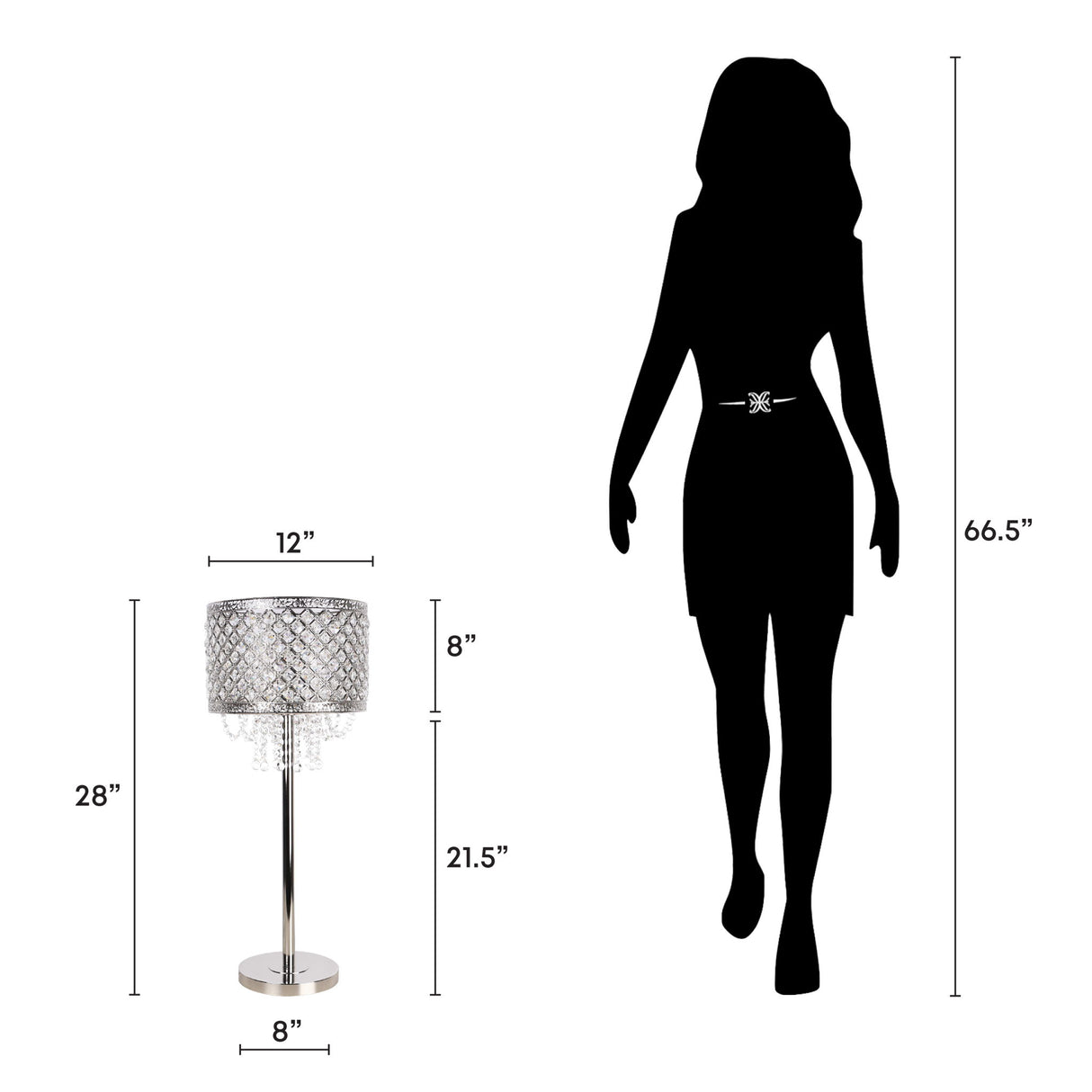 "Crystal Elegance II" Metal Table Lamp (Set of 2) - Polished Nickel / Clear Crystal