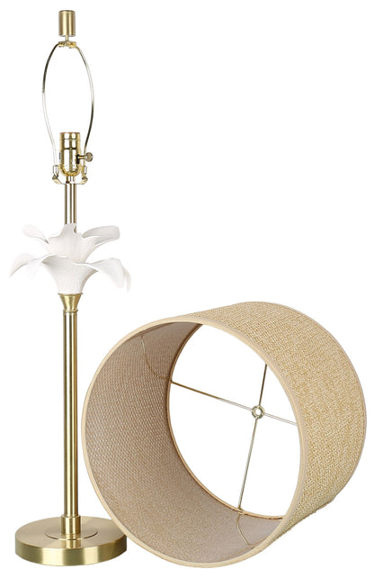 Lily Reverie - 32 X 14 - Metal Table Lamp (Set of 2) - Textured White Ceramic, Soft Gold