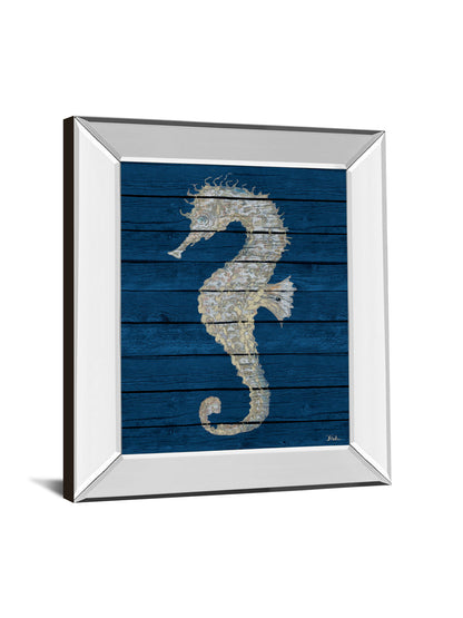 Antique Seahorse On Blue Il By Patricia Pinto - Mirror Framed Print Wall Art - Blue