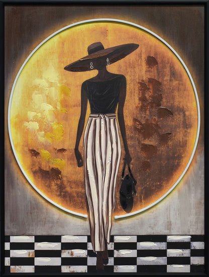 Amber Runway - 24 X 32 - Hand-Embellished Neon Canvas In Frame - Amber