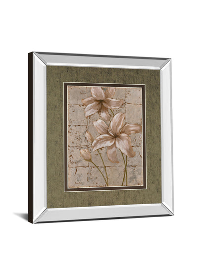 Lilies On Silver Il By Vivian Flasch - Mirror Framed Print Wall Art - Light Brown