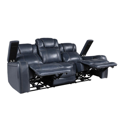 Keziah - Power Double Reclining Sofa With Power Headrests And Storage Arms - Blue