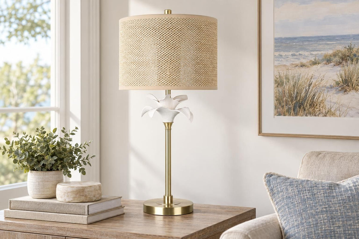 Lily Reverie - 32 X 14 - Metal Table Lamp (Set of 2) - Textured White Ceramic, Soft Gold