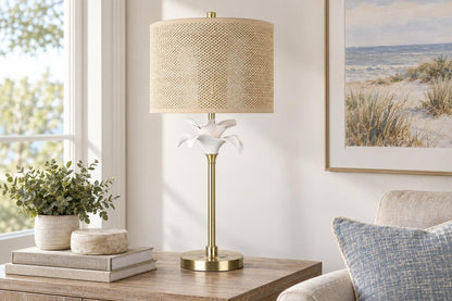 Lily Reverie - 32 X 14 - Metal Table Lamp (Set of 2) - Textured White Ceramic, Soft Gold