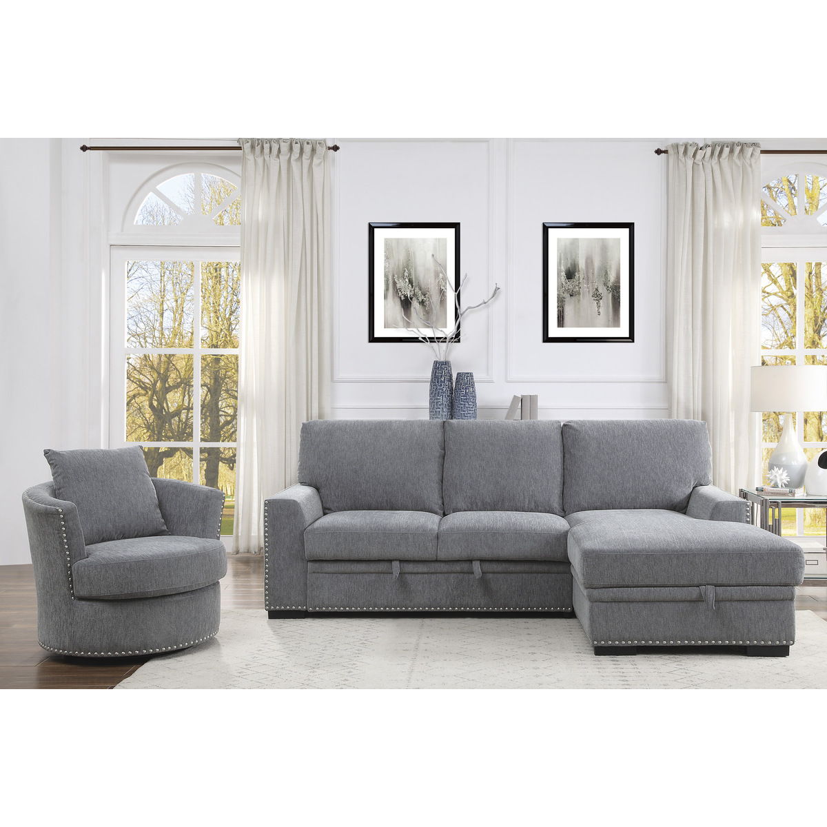 Morelia - 2 Piece Sectional With Pull-Out Bed And Chaise With Hidden Storage
