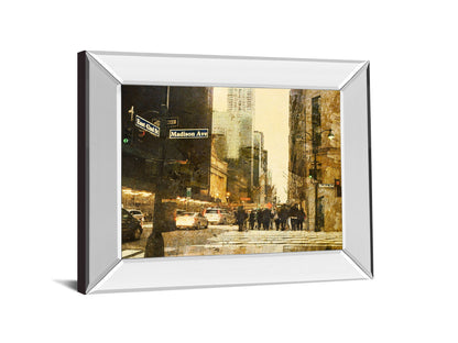 New York Streets By Acosta - Mirror Framed Print Wall Art - Light Brown
