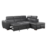 Barre - 2 Piece Sectional With Pull-Out Bed And Right Chaise With Hidden Storage, Adjustable Headrests - Gray