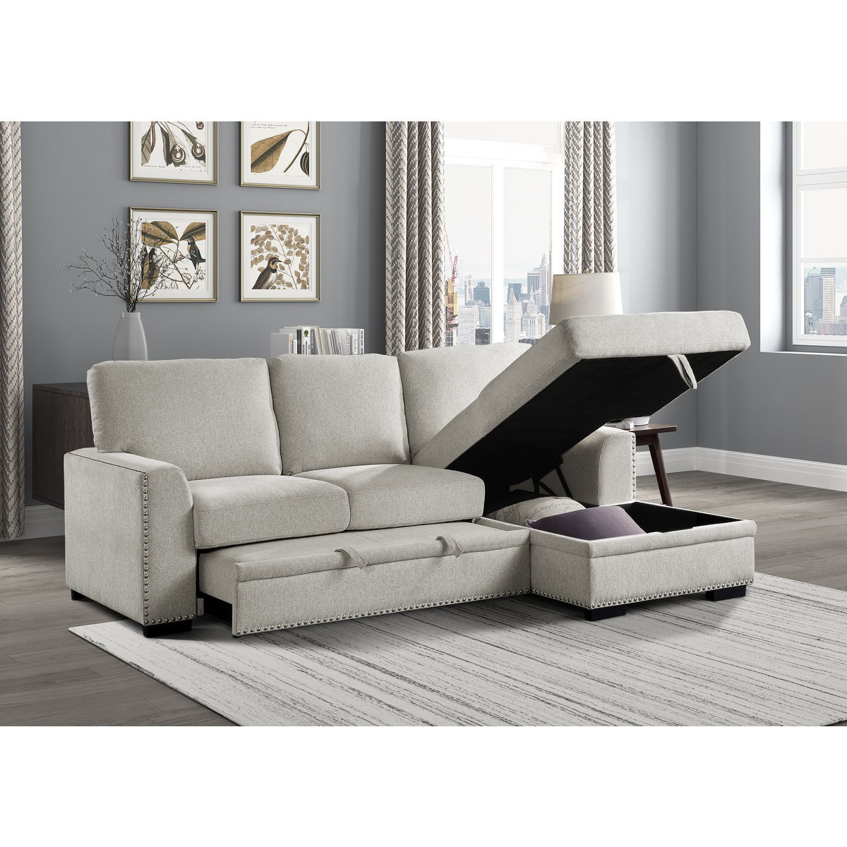 Morelia - 2 Piece Sectional With Pull-Out Bed And Chaise With Hidden Storage
