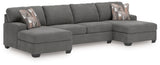 Furniture City - MS - Ashley Furniture - Newellen Sectional - RAF 3-Piece Sleeper Sectional with Double Chaise / Greystone - 48405S7