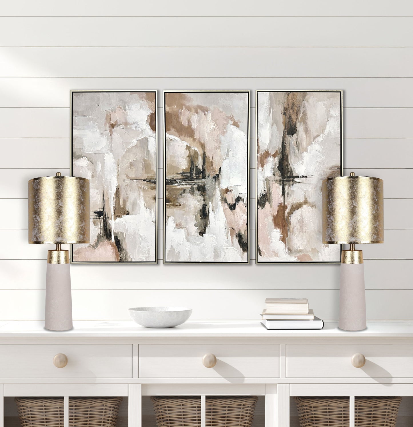 "Luxe Radiance" Ceramic Table Lamp (Set of 2) - Off White / Gold