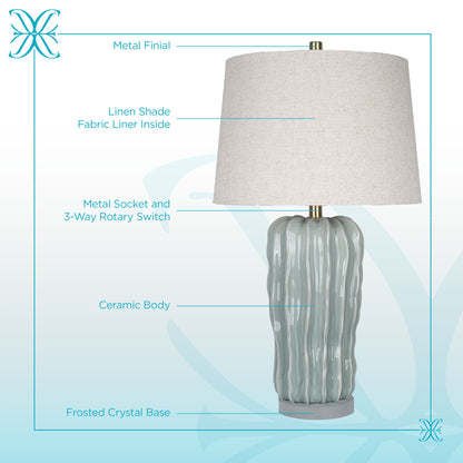 Wave Crest Ceramic & Frosted Crystal Table Lamp (Set of 2) - Glacier Blue / Frosted Crystal