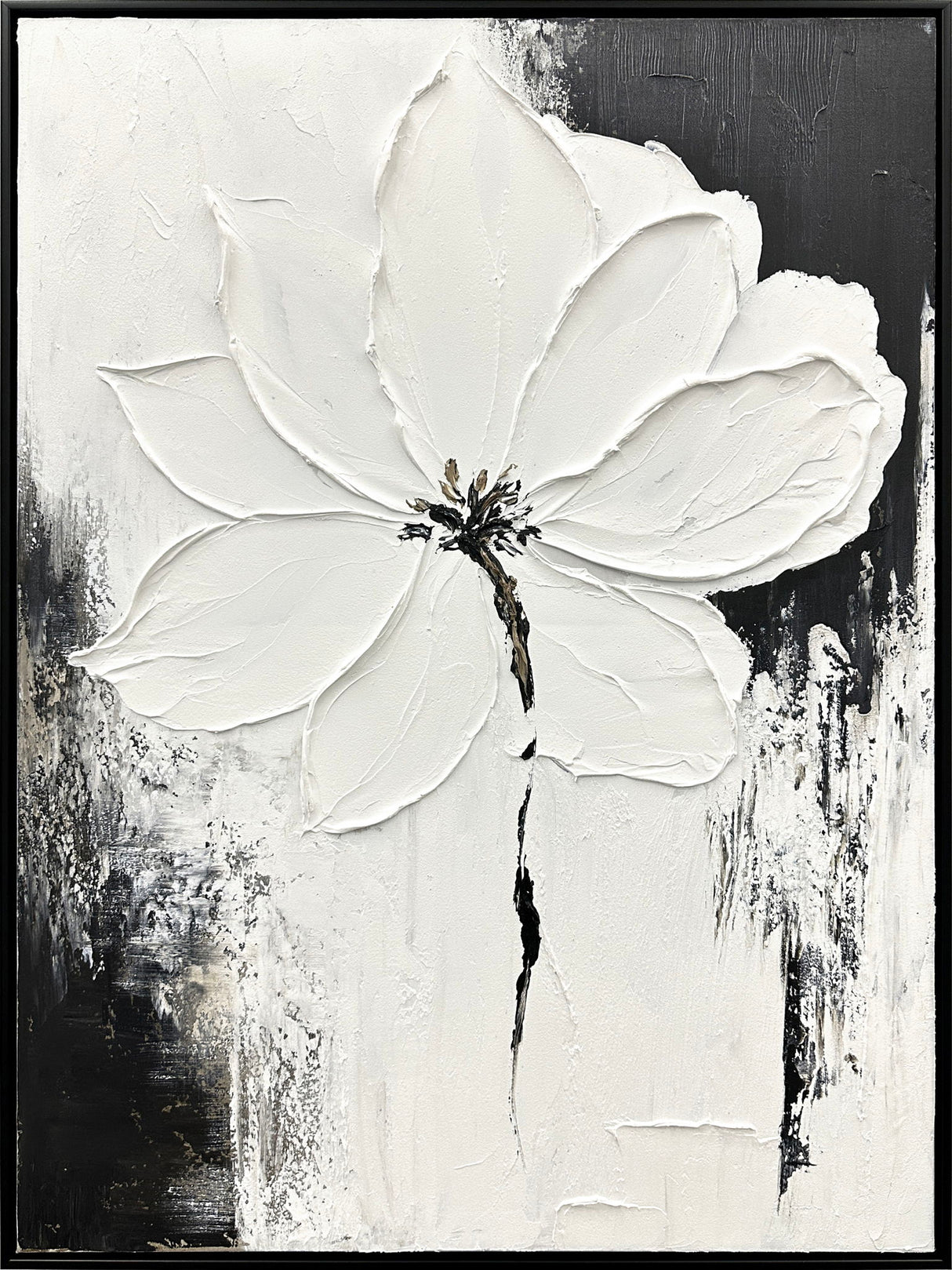 "Ethereal Blossom II" Hand-Painted Canvas In Frame - Gray / Black