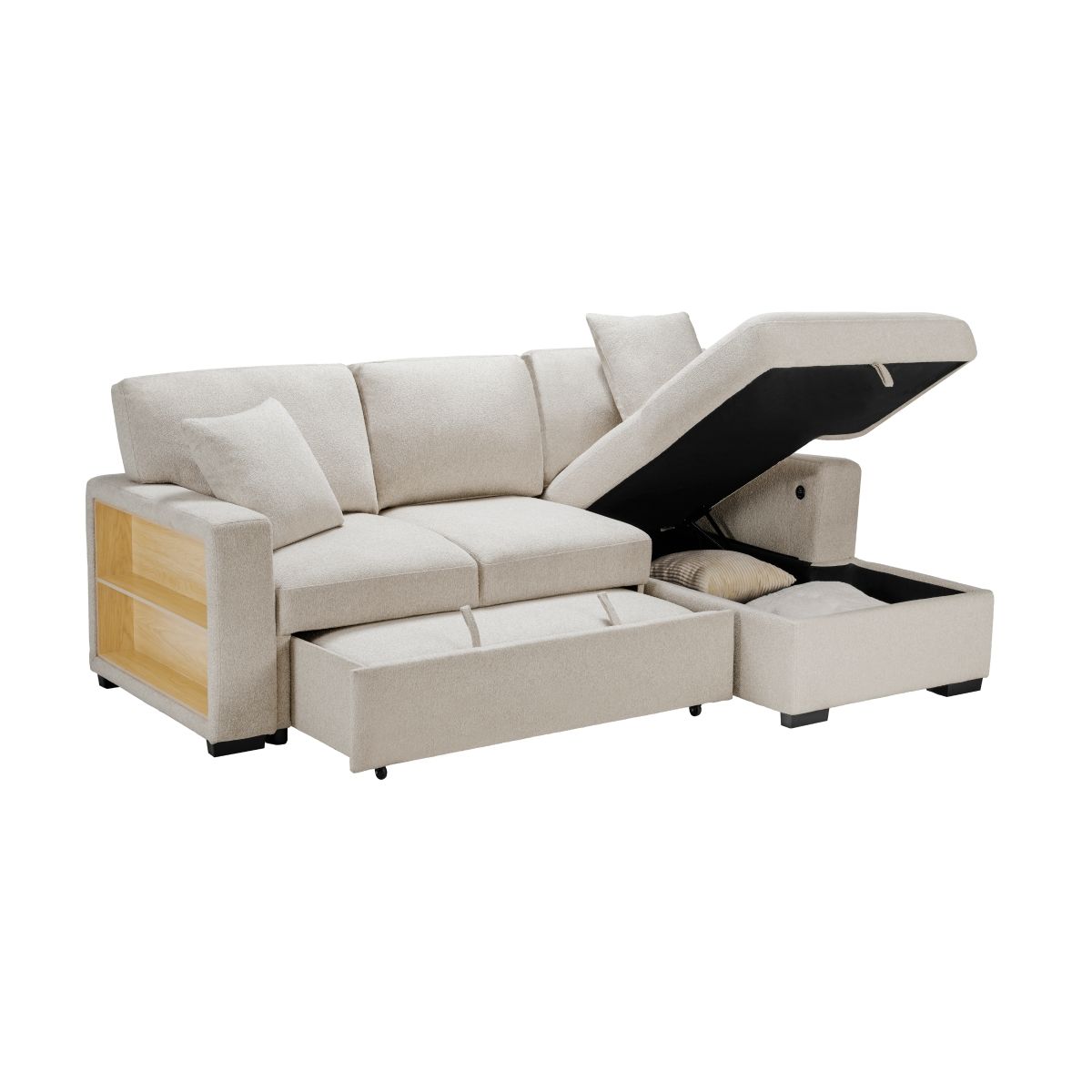 Pompano - Sectional With Chaise, Pull-Out Bed And Hidden Storage, Charging Ports