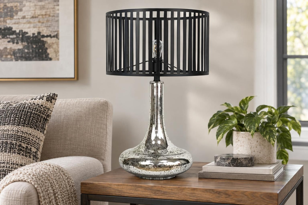 Silver Nocturne - 30 X 18 - Glass Table Lamp (Set of 2) - Antiqued Silver Mercury Glass