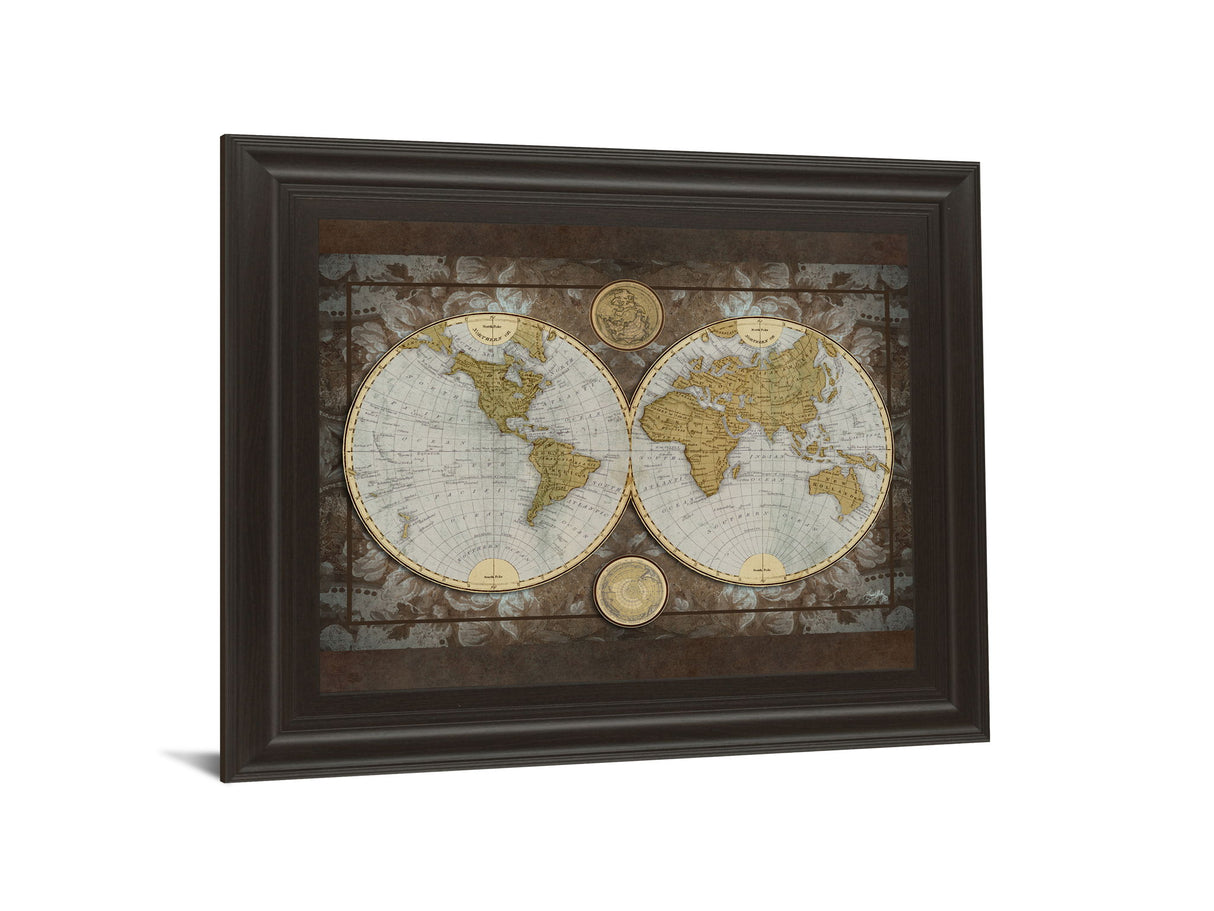 World Map By Elizabeth Medley - Framed Print Wall Art - Beige