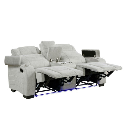 Ronan - Double Reclining Loveseat With Center Console, Wireless Speakers, Storage Arms, Cup Holders And Led - Gray