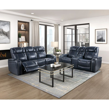 Keziah - Power Double Reclining Sofa With Power Headrests And Storage Arms - Blue