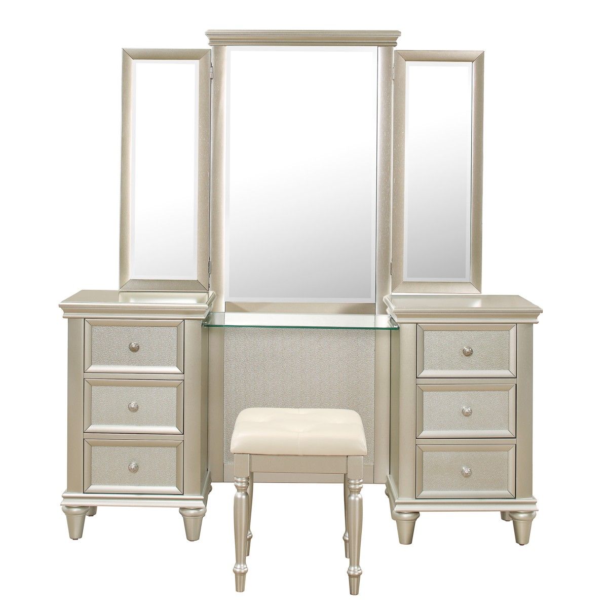 Celandine - Vanity Dresser With Mirror - Gold / Silver / Champagne