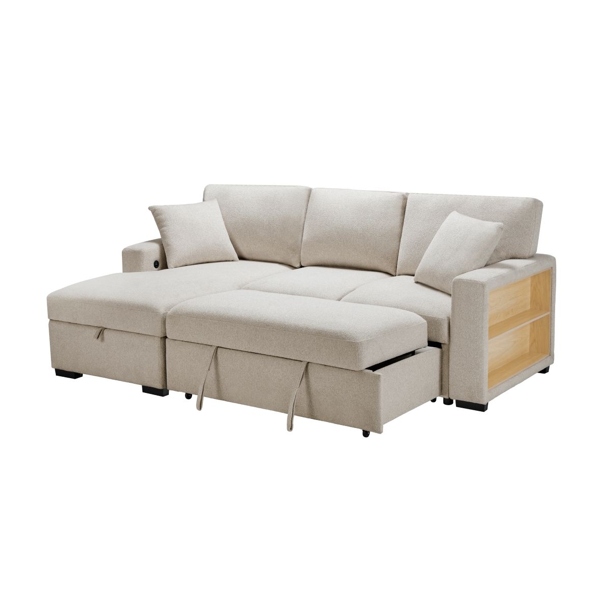 Pompano - Sectional With Chaise, Pull-Out Bed And Hidden Storage, Charging Ports