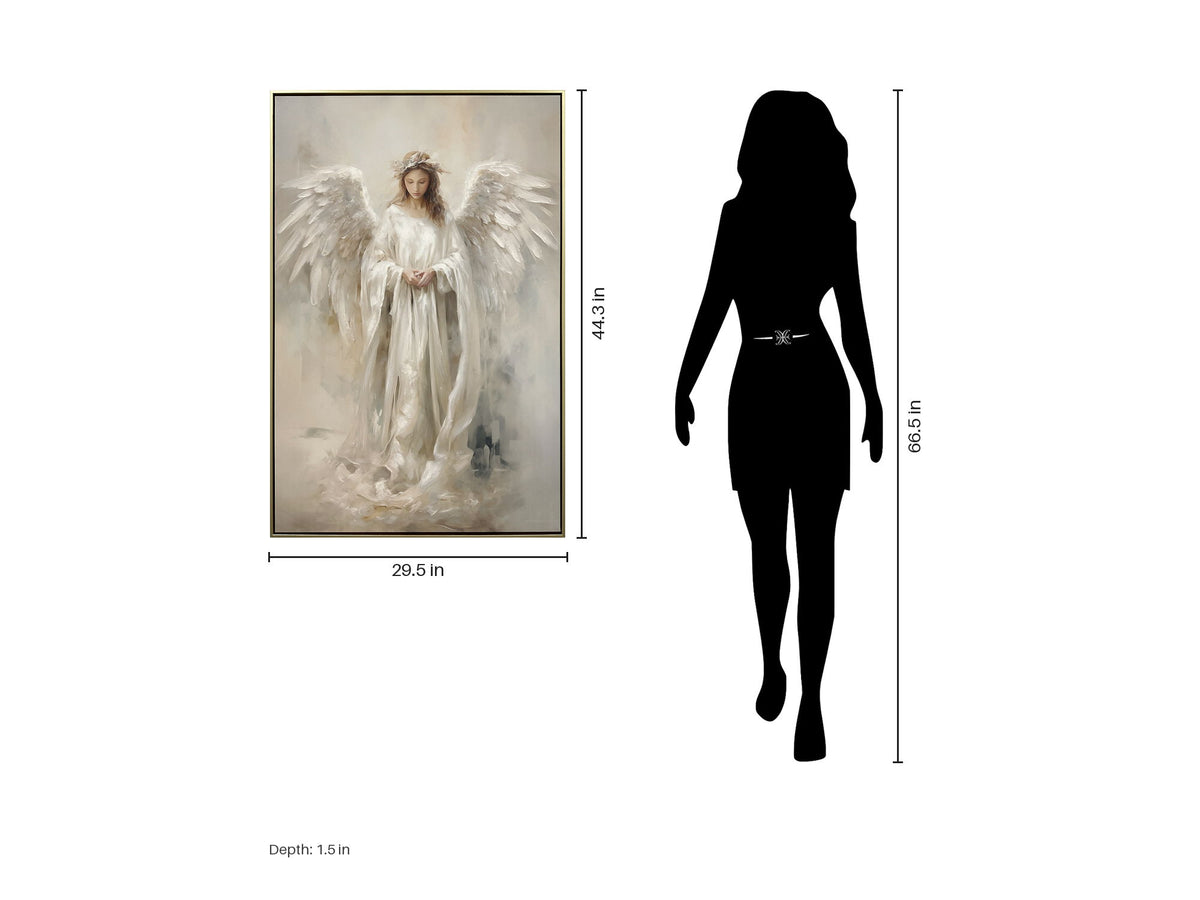 Angel Of Quiet Light - 30 X 44 - Hand-Embellished Canvas In Frame - Ivory, Beige, Gray