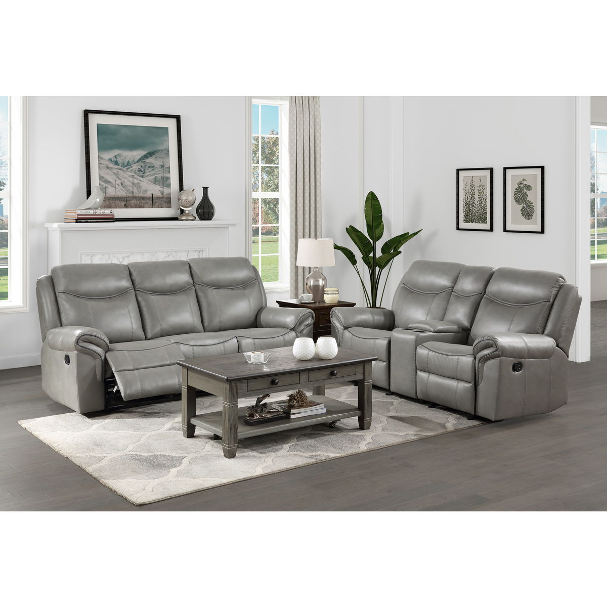 Aram - Double Reclining Sofa With Center Drop-Down Cup Holders, Receptacles, Hidden Drawer And USB Ports